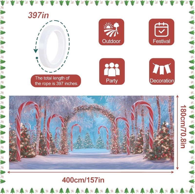 ANNA QUEEN Snowy Candy Cane Arch Christmas Garage Door Banner 6 x 13FT, Holiday Season Winter Wonderland Outdoor Garage Decoration for Parties Home Decor - Image 3
